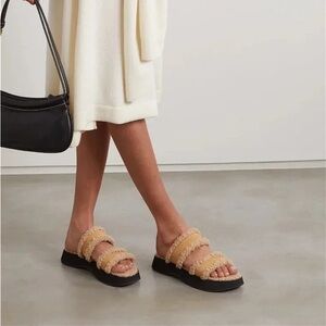 STAUD SIESTA FAUX FUR SLIDE SANDALS PLATFORM DOE NATURAL Size 7